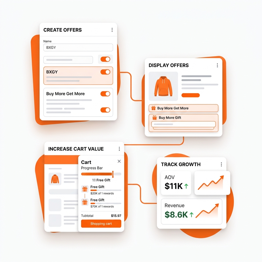 UDI 2.0 app workflow: Create Offers, Display Offers, Increase Cart Value